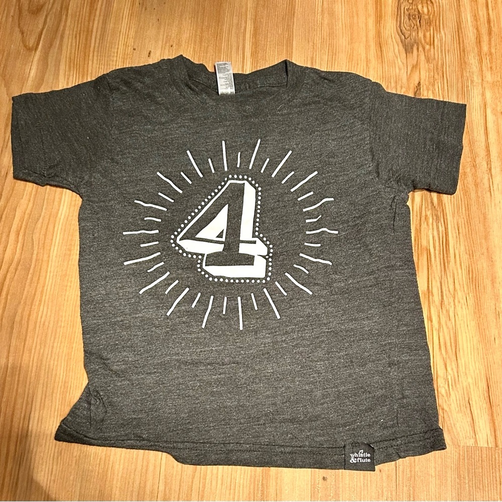 Whistle & Flute Milestone Charcoal Kids Tee Four Graphic Size 4 Birthday Shirt